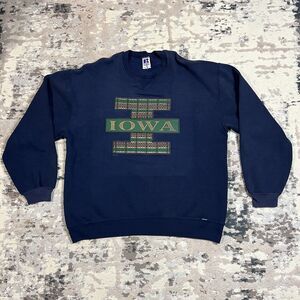 Vintage Iowa Spellout State University Russell Athletic Sweatshirt USA Made XL